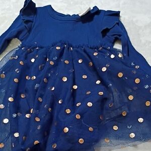 Navy Blue and Gold Polka Dot Kids Casual Dress